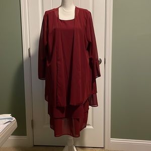 Beautiful burgundy sheath with shear cardigan
